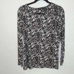 Mario Serrani Black and Gray Snakeprint Blouse Scoop Neck Long Sleeve Size M